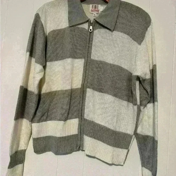 FIA Italia Sweater Womens M Handloomed Gray &Whit New no tag Full Zip Collared - Picture 2 of 12